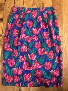 Vibrant Vintage Pink Floral Pencil Skirt